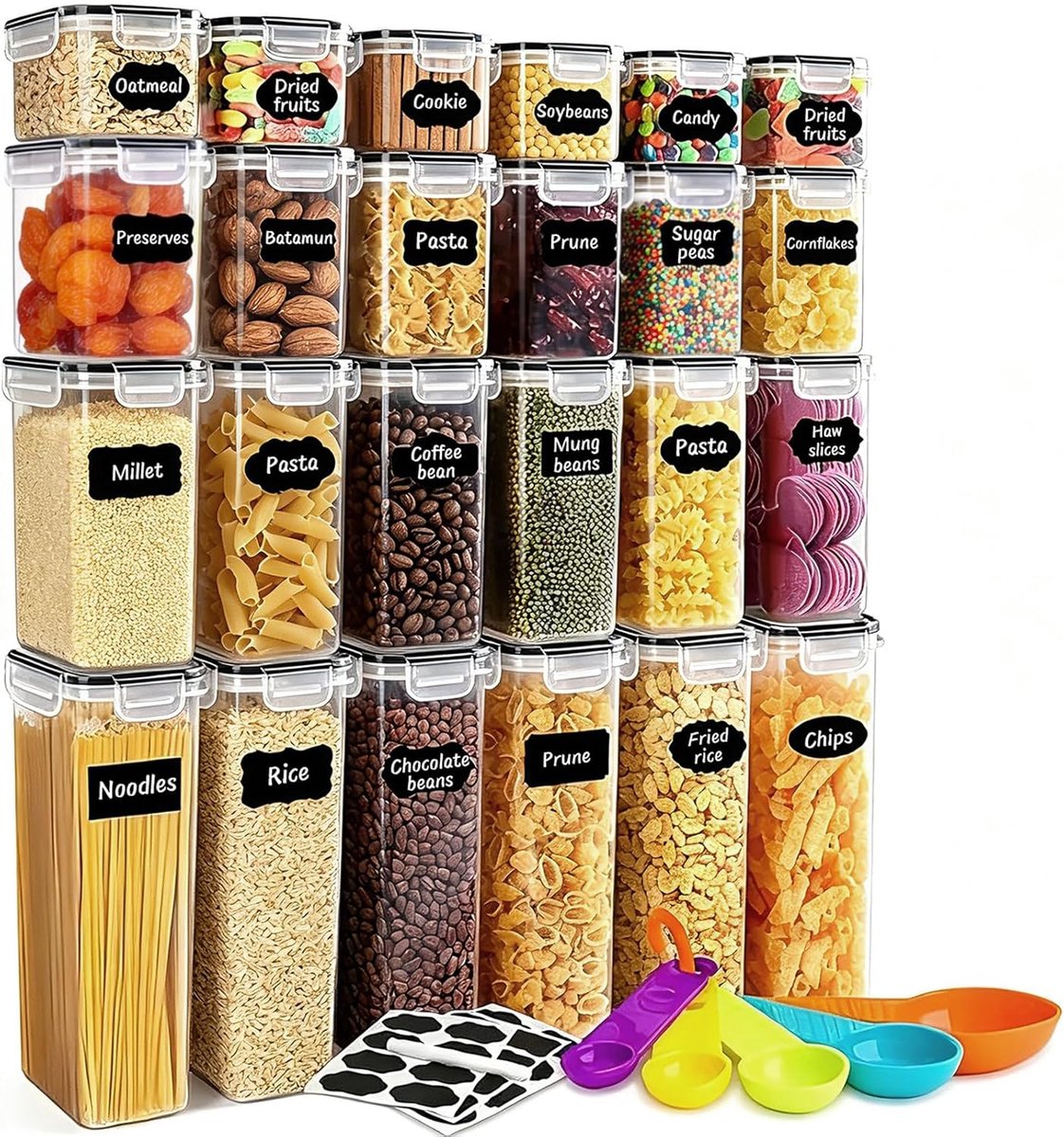 Set van 24 Luchtdichte Voedselopslagcontainers - Complete Keukenorganisatie Set met Deksels | Inclusief Labels, Pen en Maatschepjes