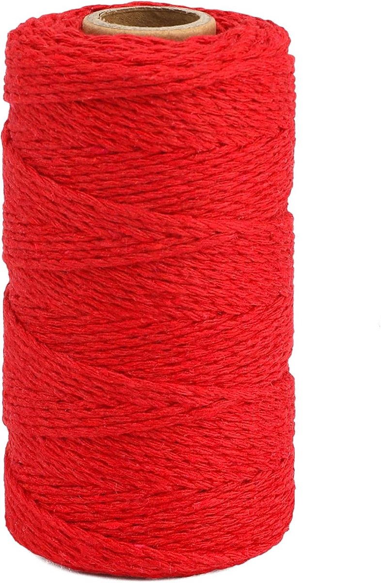 Rode Katoenen Touwsnoer, 100M Cadeauverpakking Bakkers Touw, 2MM Handicrafts Decoratief Touwsnoer voor DIY Cadeaudecoraties
