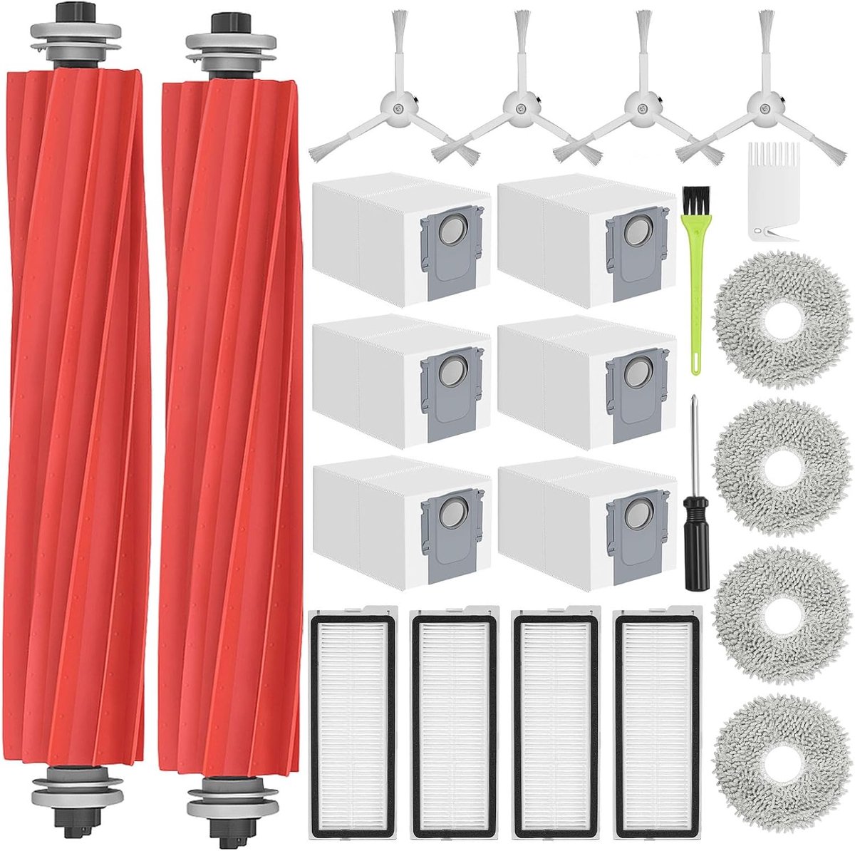 S accessoireset voor Roborock Qrevo S/Qrevo Pro/Qrevo Plus/QRevo MaxV onderdelen voor Qrevo S 2 hoofdborstel, 6 stofzakken, 4 dweilen, 4 filters, 4 witte zijborstel