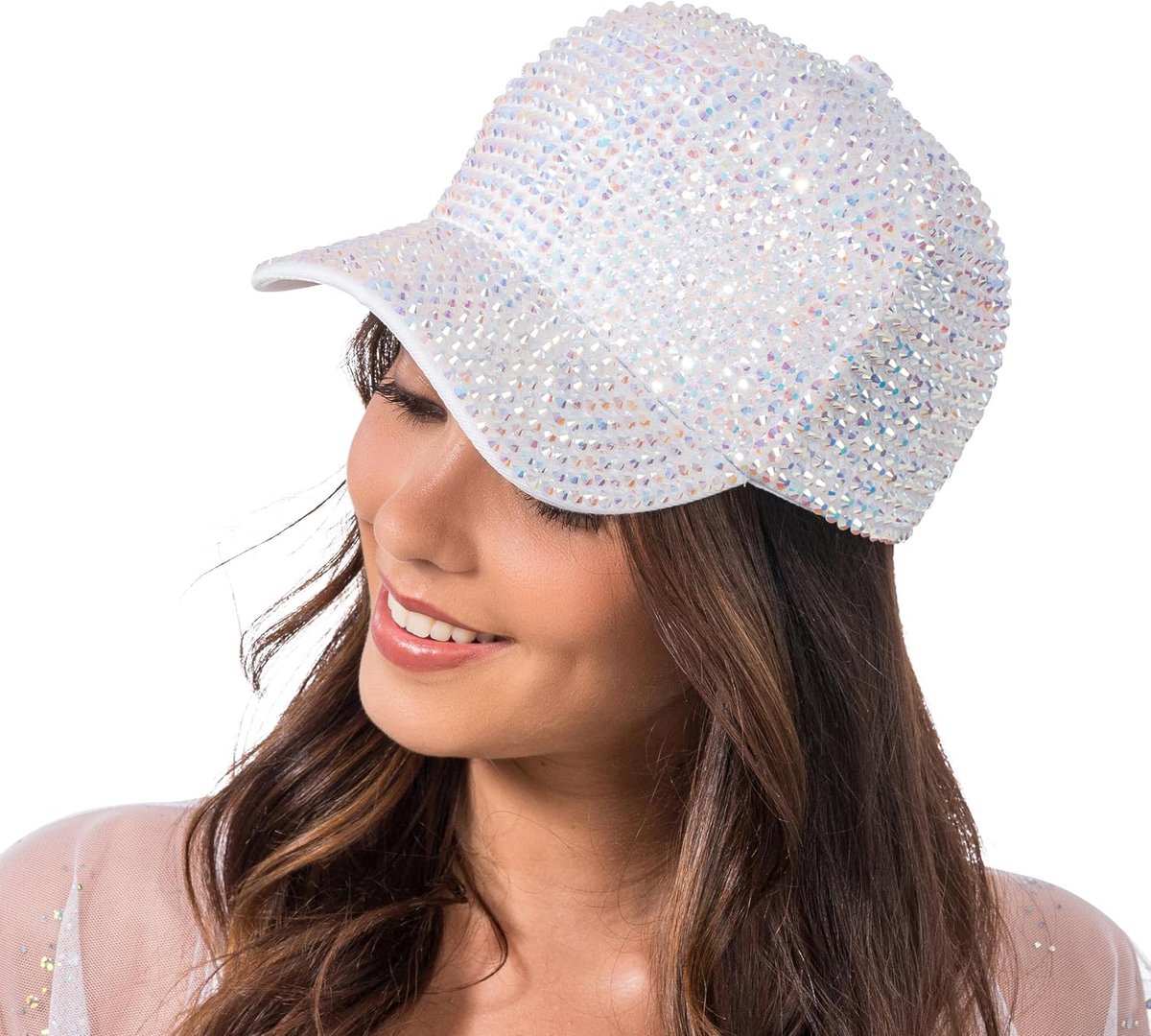 - Baseballpet met glitters, strasspet voor festivals | Roze pet met strassversiering, hoofddeksel voor disco, schlagerfeest, jaren 80-outfit en themafeest