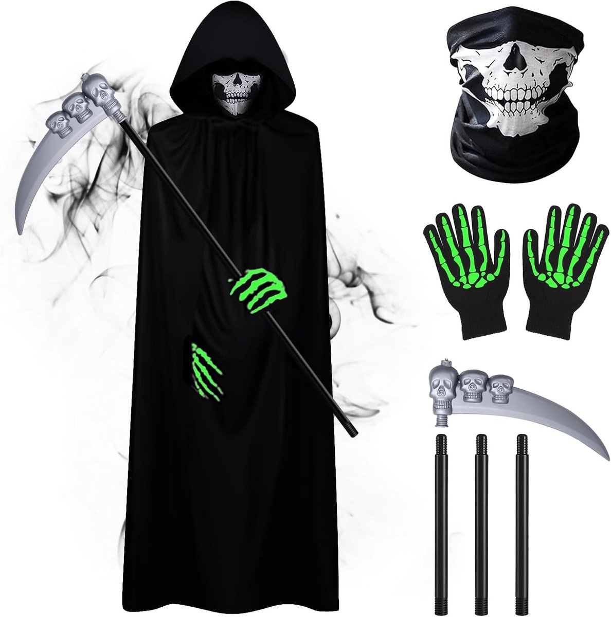 Grim Reaper Kostuum Set Grim Reaper Cape met Capuchon voor Volwassenen Reaper Halloween Kostuumset met Cape voor Carnavals Cosplay Feest