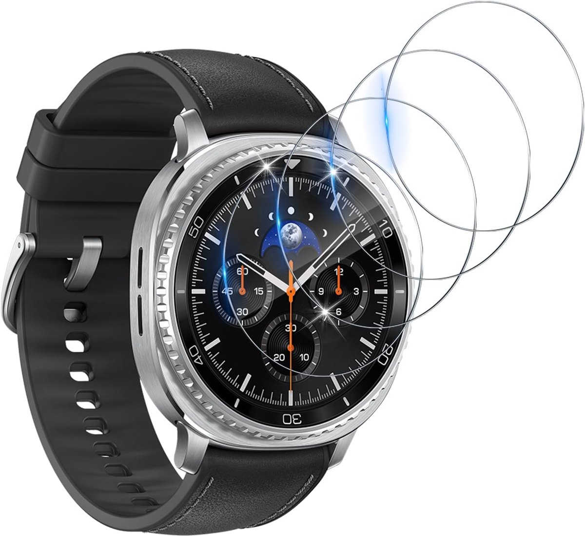 Beschermfolie compatibel met Samsung Galaxy Watch 8 Classic, 47 mm, voor pantserglas, 4 stuks, luchtbelvrije HD anti-kras displaybeschermfolie, waterdicht, hardheidsgraad 9H, displaybescherming