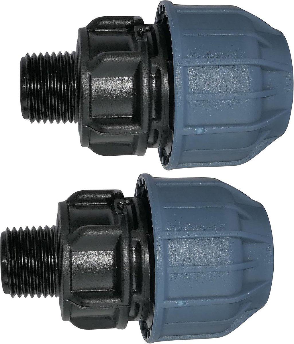 - C51919 - Set van 2 mof/adapter met schroefdraad - Rechte compressiereductie - 1/2" buitendraadaansluiting - voor Ø25mm waterleiding - polypropyleen - connector/reparateur