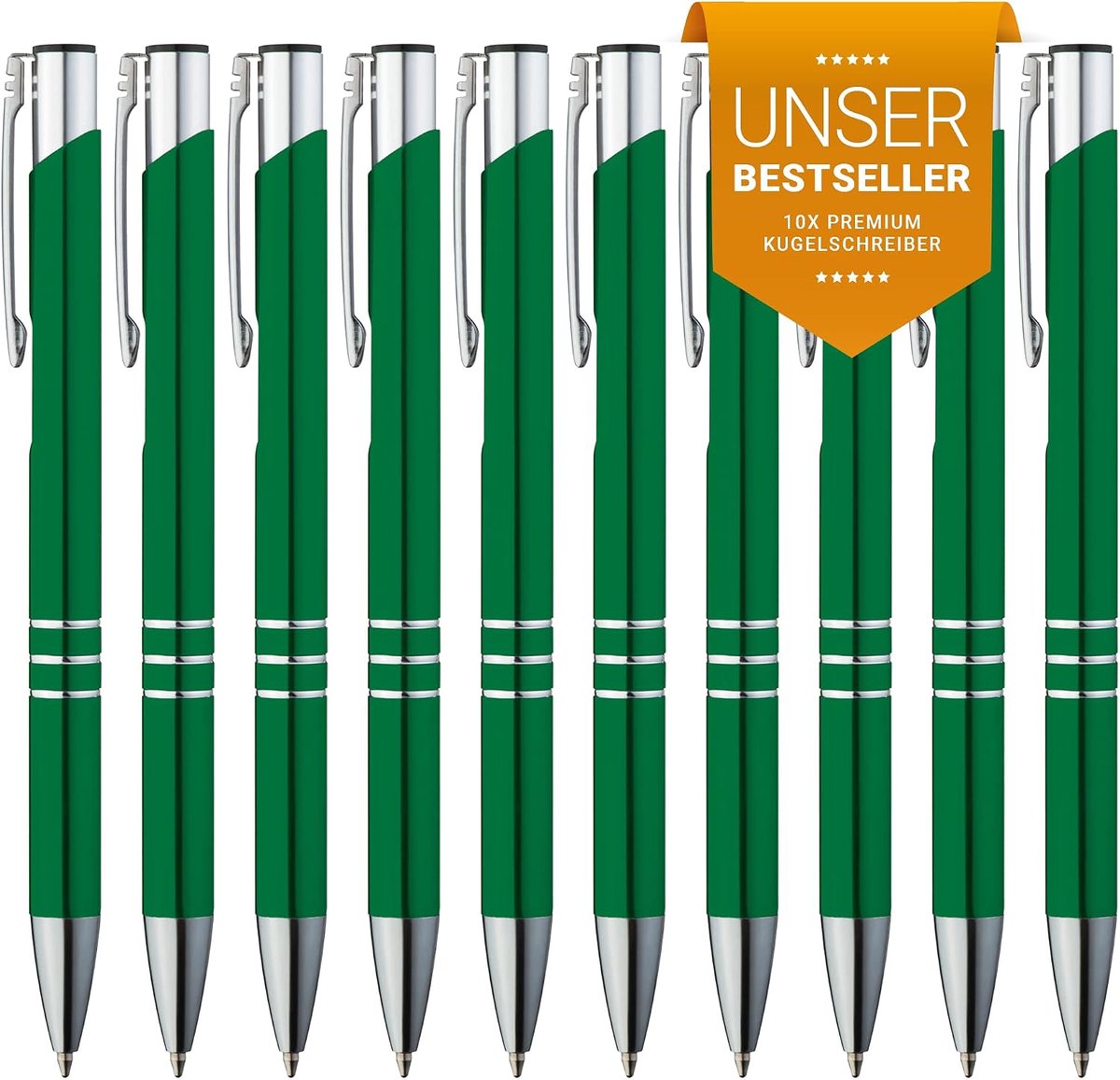 balpen, 10 stuks, premium balpenset, hoogwaardig, pen voor makkelijk en zacht schrijven, blauwschrijvende balpen, groen als optische blikvanger