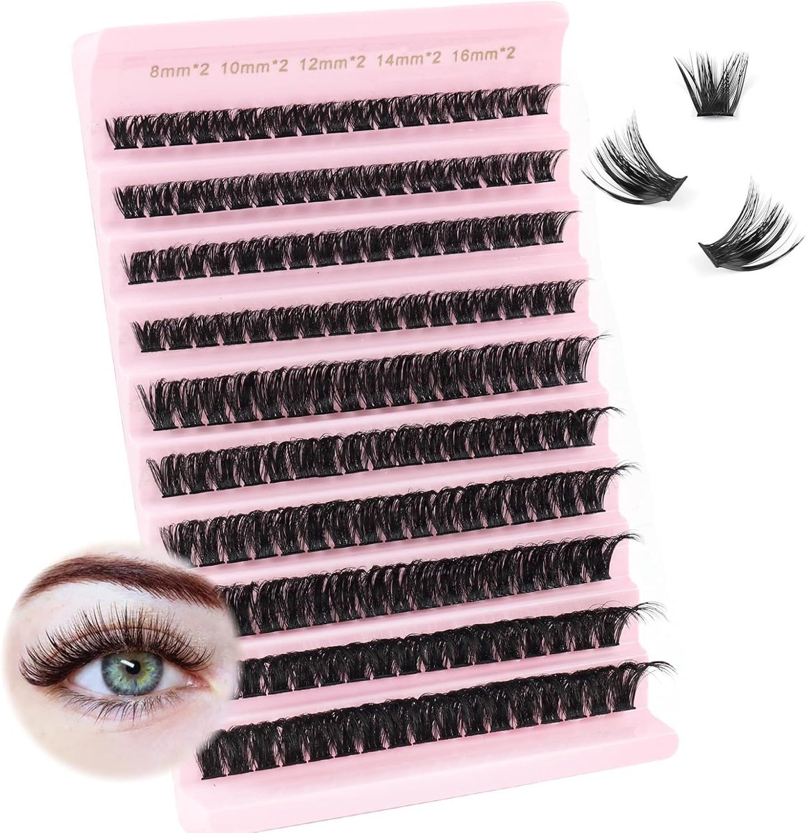 wimperextensions, natuurlijke 100D-clusterwimpers, C-krul, zachte wispy lash, doe-het-zelf wimperextensions, natuurlijke look, 8-16 mm, 0,07 mm, D-krul, valse wimpers