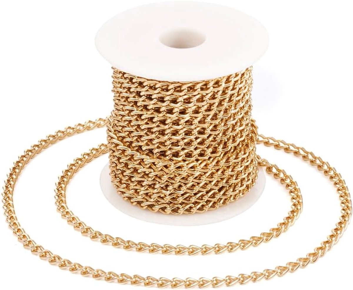 Kettingen gouden gedraaide schakels bulk met spoel 6x4x1.1mm voor DIY ketting sieraden maken