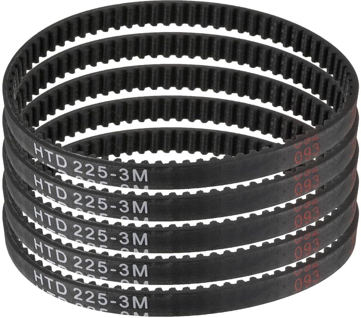 5 stuks HTD-3M rubberen tandriemen 75 tanden, 225 mm hellingslengte x 6 mm breedte x 2,4 mm hoogte tandriem van rubber, gesloten lus-groeftandriem