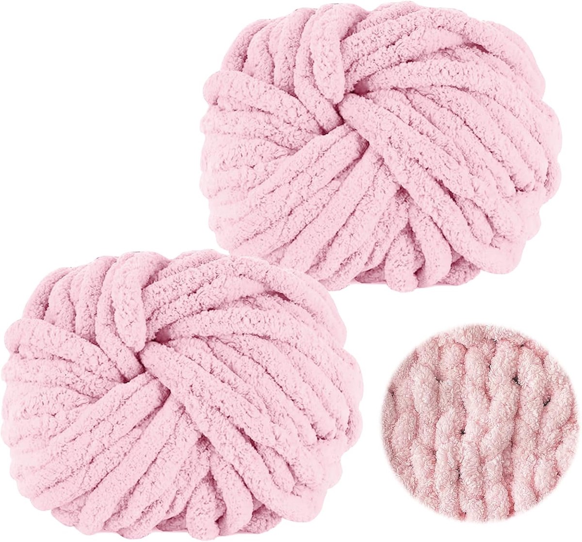 wolgaren, 500 g (250 g x 2) ca. 54 m, lichtroze dikke wol, superzacht chenille, grof gebreid, zacht wolgaren, zacht arm-breiwerk voor haken van dekens, sjaals, mutsen, dekens, sierkussens