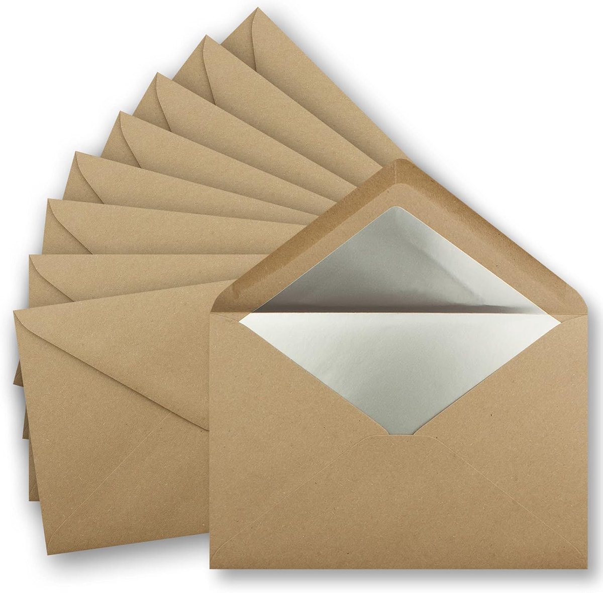 FarbenFroh door Gustav Neuser UmWelt Enveloppen, 25 x C5 enveloppen van kraftpapier in zandbruin met zilverkleurige zijdevoering, blanco enveloppen van gerecycled papier, 15,7 x 22,5 cm, met natte plakrand