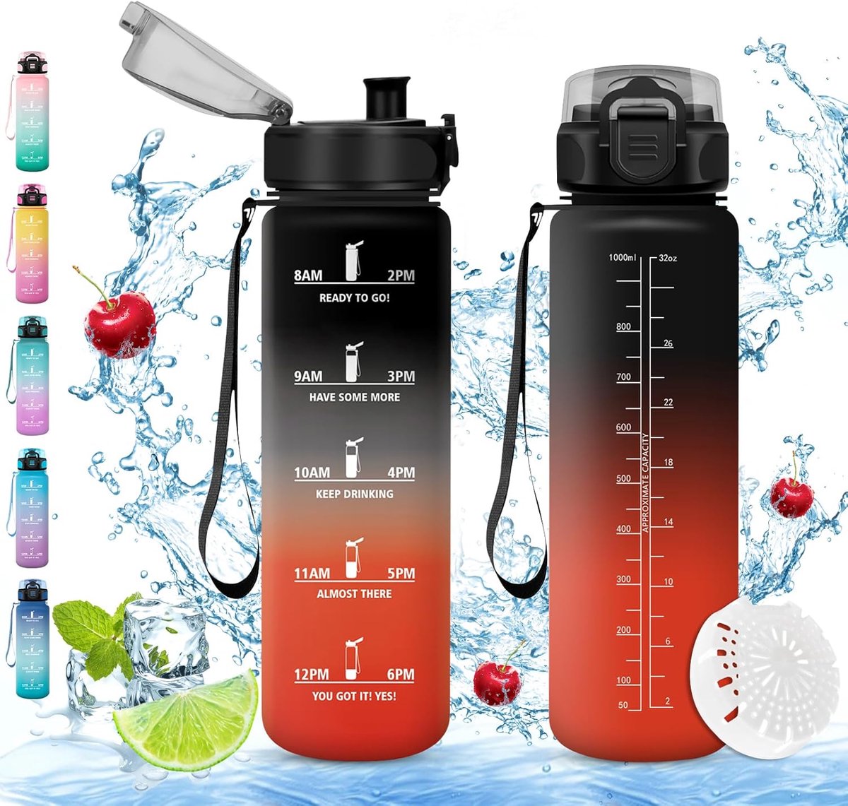 Sportdrinkfles, 1000 ml, BPA-vrije drinkfles, fiets, lekvrij, geschikt voor koolzuur, drinkfles sport voor fiets, fitness, school, kinderen, outdoor