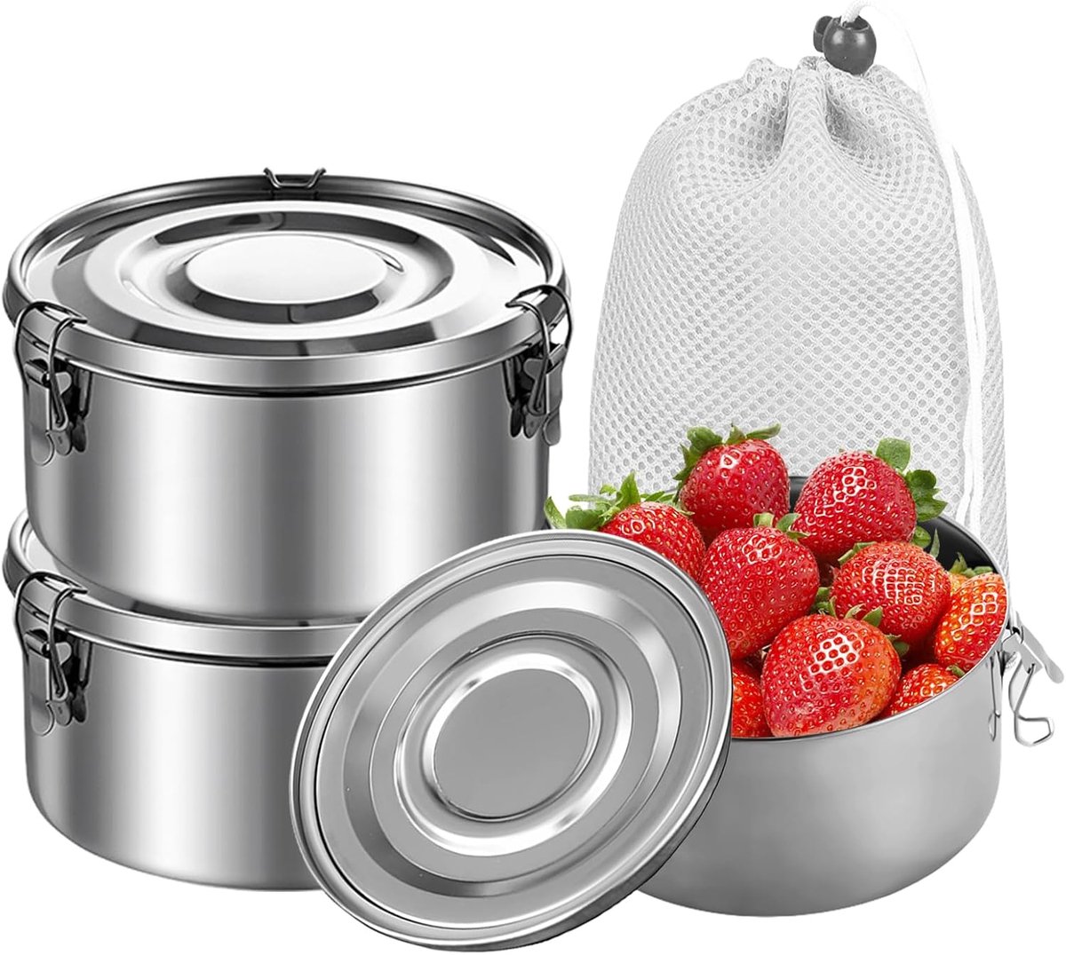 Lunchbox van roestvrij staal, 360 ml, voor snacks, fruit, soepen en hoofdmaaltijden, 3 stuks