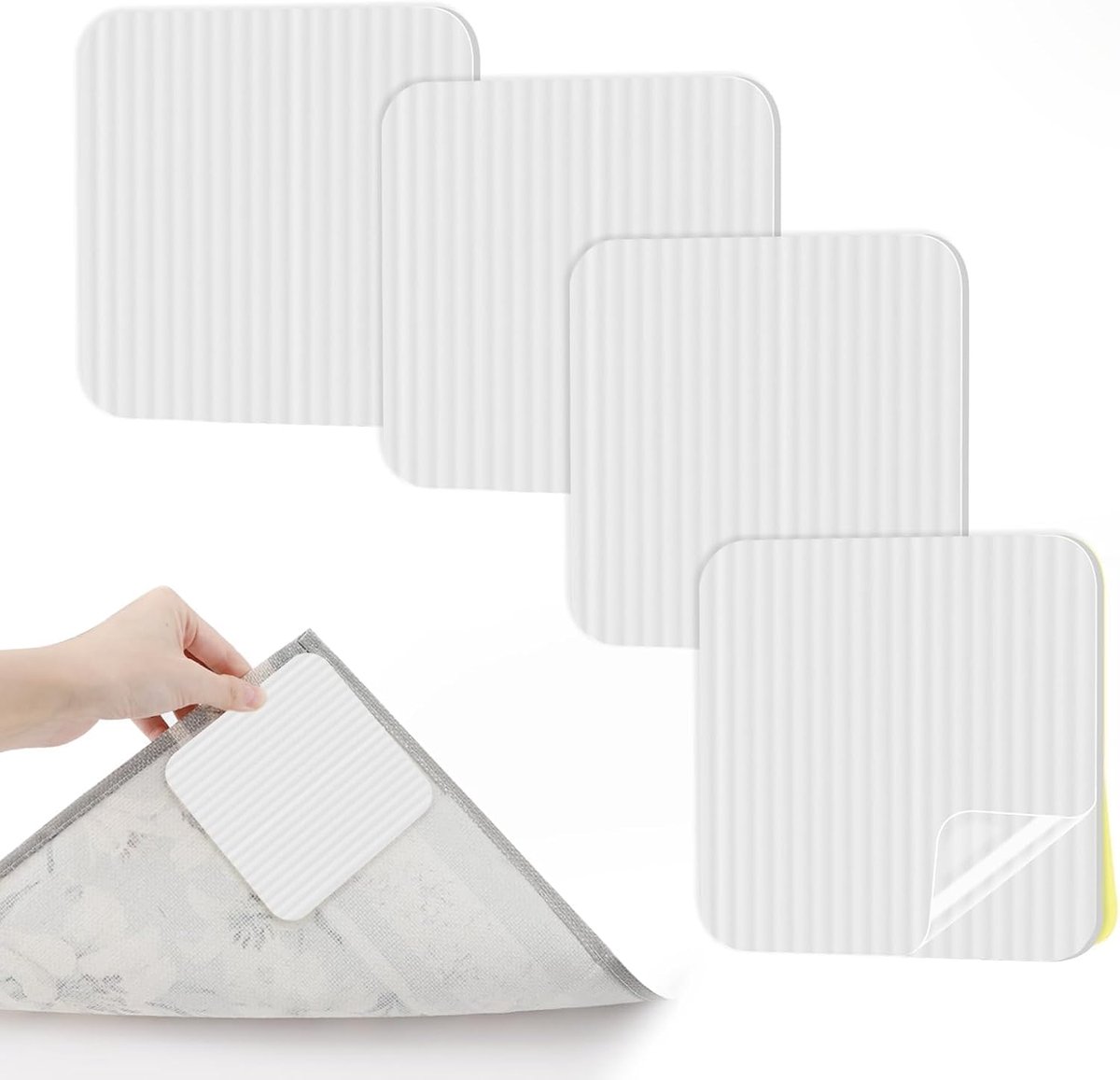 Antislip tapijt, 4 stuks, antislip, antislip, vacuümtech, antislip, mat, houdt je tapijt op zijn plaats voor keuken, slaapkamer, woonkamer, badkamer (wit)