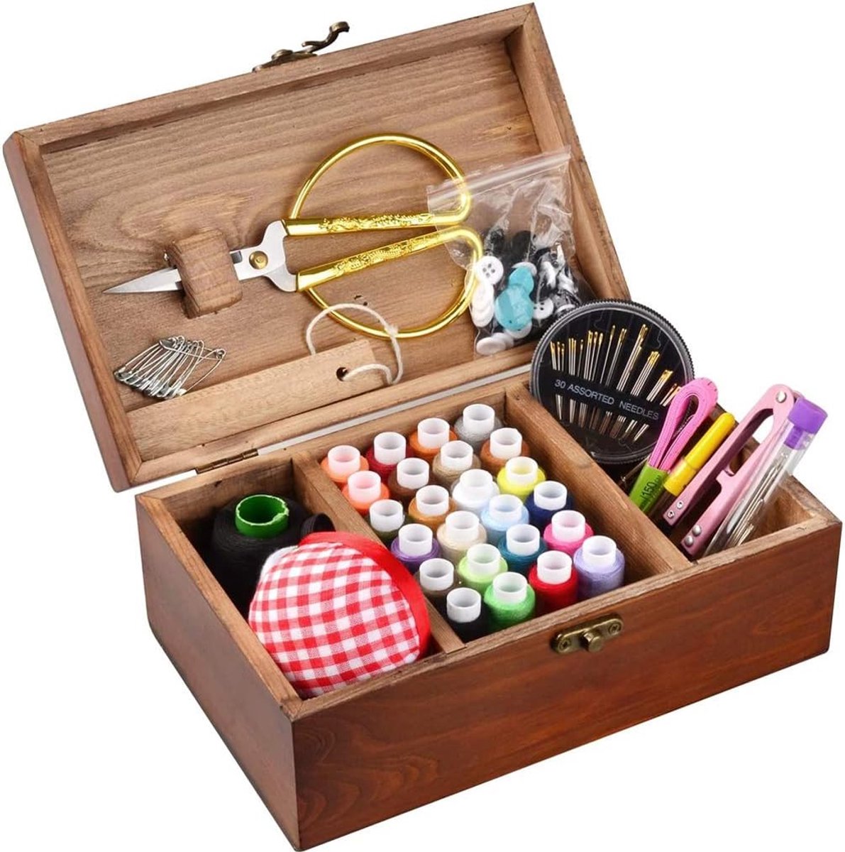 naaimand, MKNZOME vintage naaidoos met meer dan 110 stuks naaiset, accessoires voor moeder, oma, meisje, vrouwen, hobbyist, huishoudgeschenk en noodkledingfixes