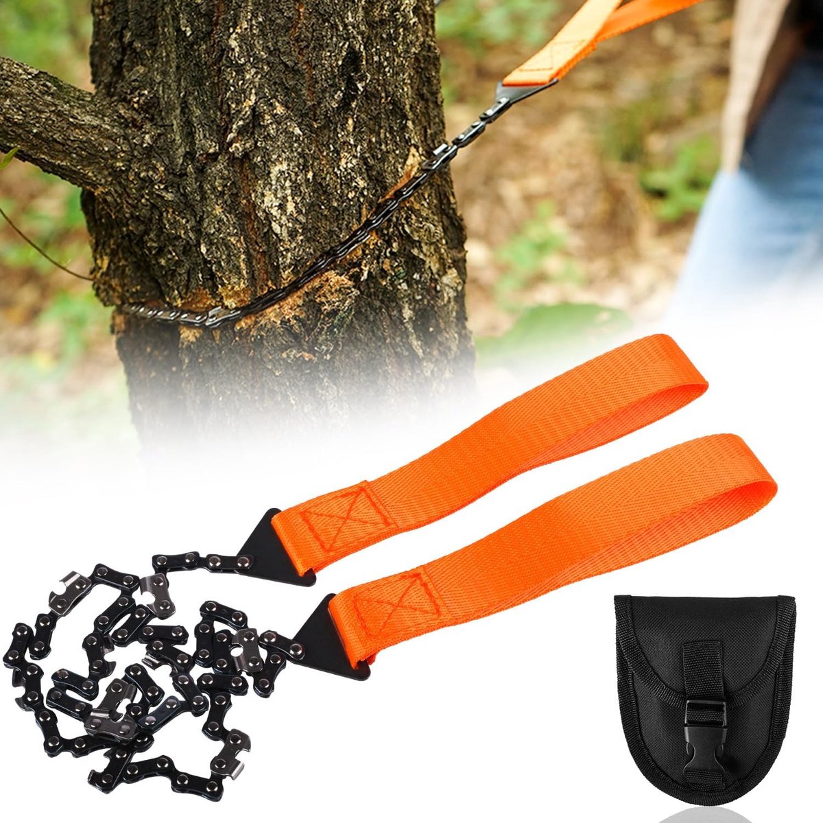 Handkettingzaag, 103 cm, Koolstofstaal | Met Kangoeroezak, Voor Jacht, Trekking, Boomsnoeien, Survival/Kamperen/Wandelen