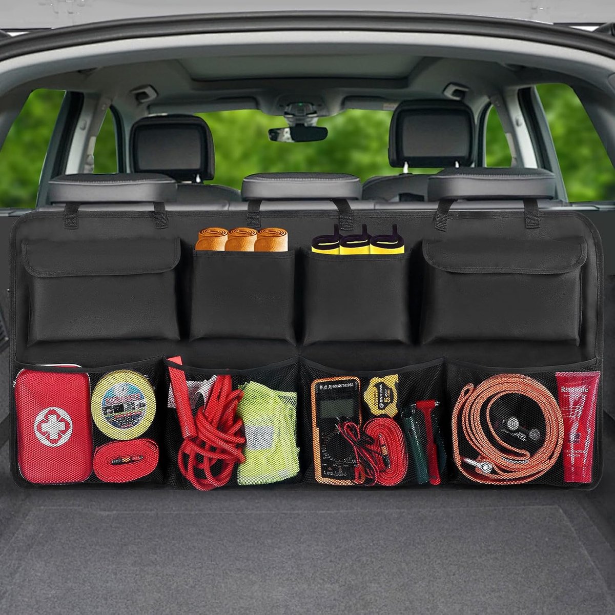 Car Trunk Car Organizers, achterbank opknoping auto organisatoren met 8 grote opbergtas -Trunk Organizer voor SUV, vrachtwagen, bestelwagen - uw ruimtebesparende expert