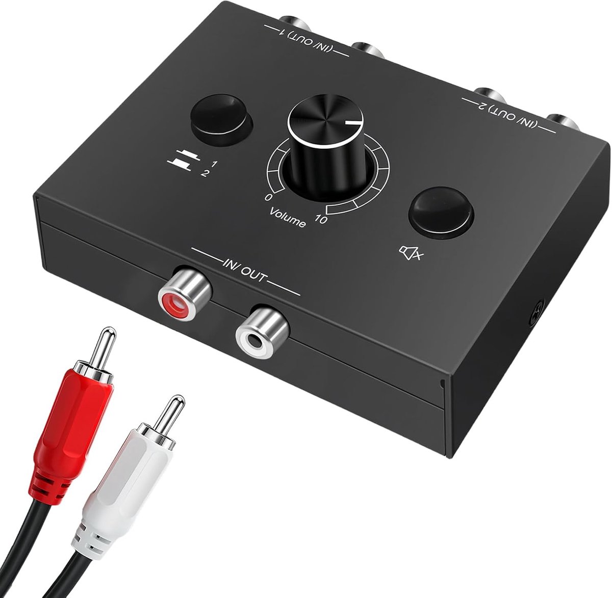 Audio bidirectionele schakelaar 2 (1)-IN-1 (2)-uit, analoge stereo schakelaar met volumeknop, mute-knop, R/L-stereo-audioschakelaar, splitter, stereo-audioschakelaar voor radio, phono