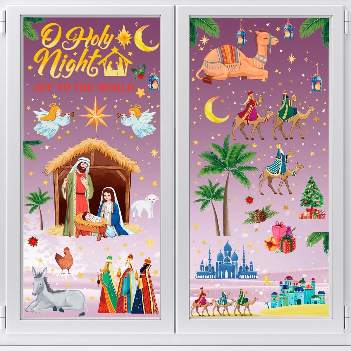 Raamstickers Kerststal Kerstversiering voor Windows, Jezus Religieuze Xmas Raamstickers Kerst Scene Kerst Stickers Venster Christelijke Geboorte Stickers