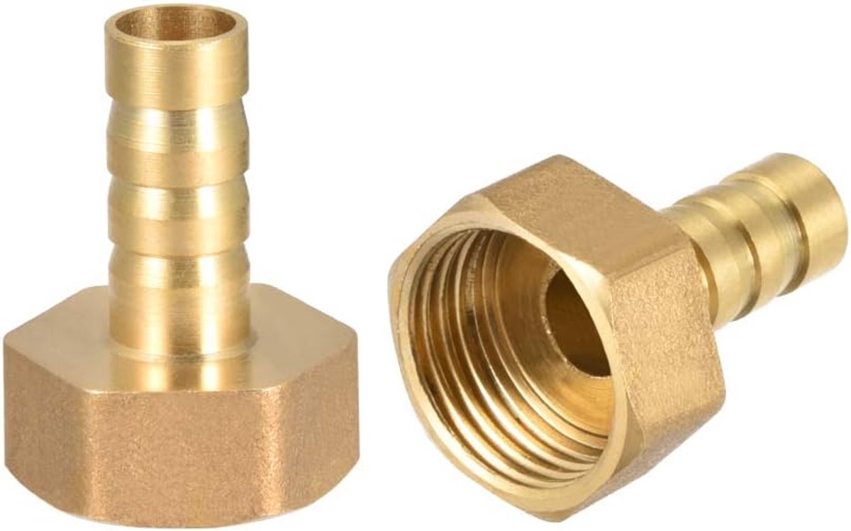 sourcing map Buisverbinder, messing slang, 10 mm, binnendraad G1/2, slangadapter, 2 stuks