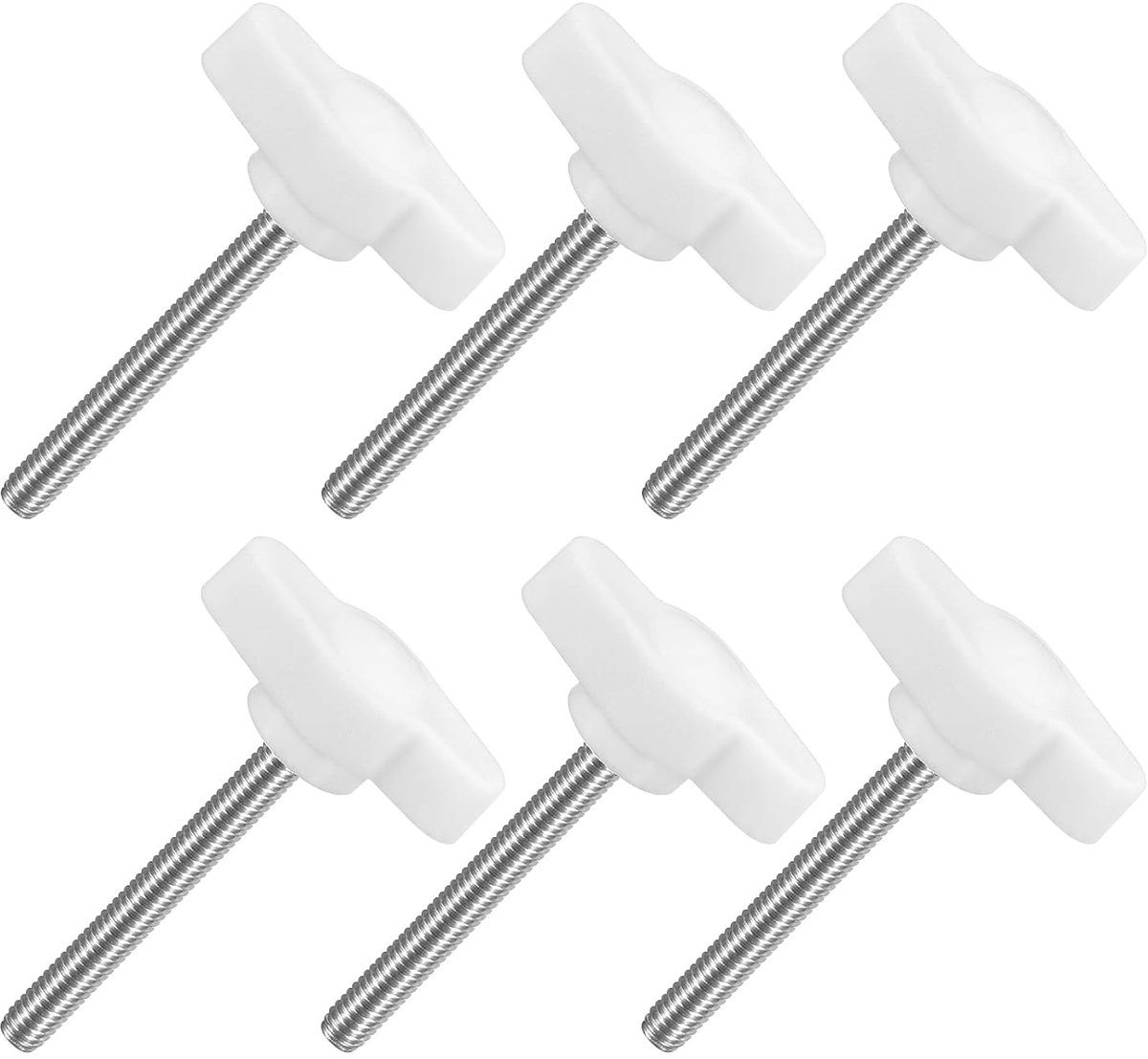 6 stuks T-vleugelgrepen met vlinder, spanknop schroef M4 x 35 mm buitendraad schroeven roestvrij staal 304 handvat 27 mm diameter voor reserveknop, wit