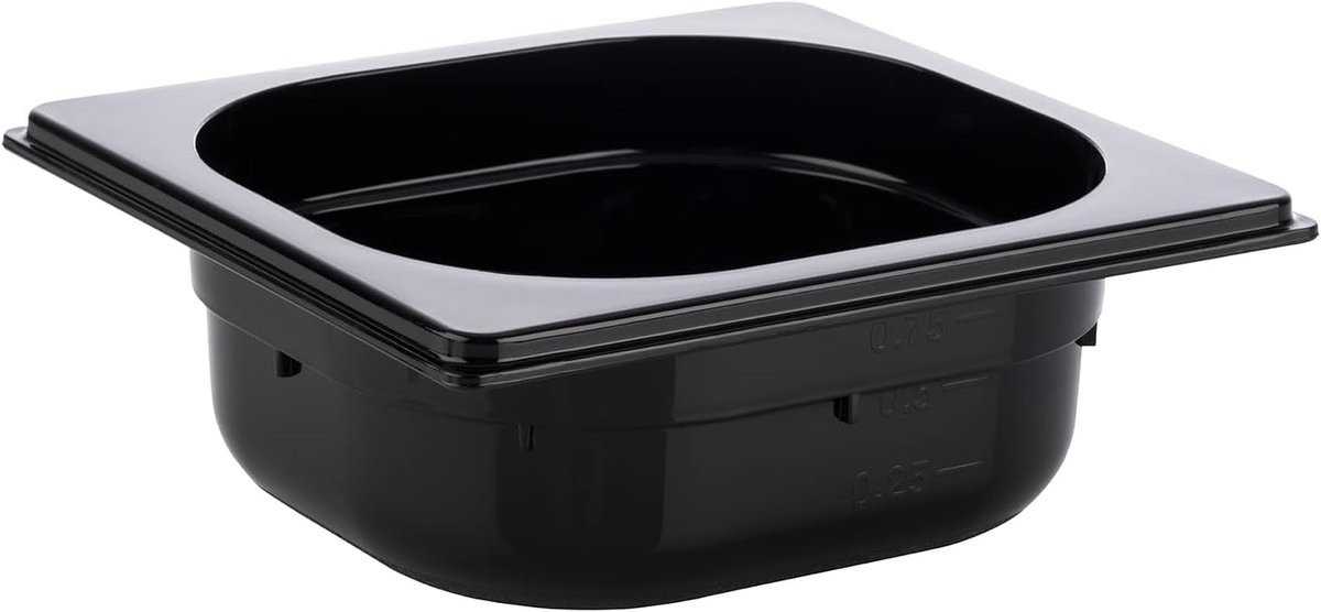82076 GN 1/6 container, gastronormcontainer van polycarbonaat, afmetingen 160 x 160 mm/hoogte 65 mm/volume 1 liter, zwart