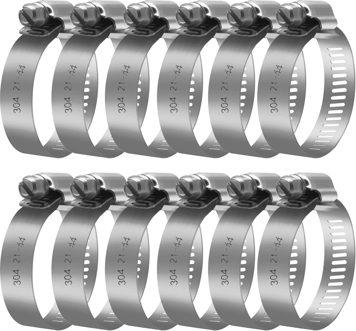 12 stuks slangklemmen roestvrij staal 21-44 mm | roestvrije buisklem | verstelbare klemmen slangklemmen voor buis en slang voor vijver, tuin, zwembad of wasmachine