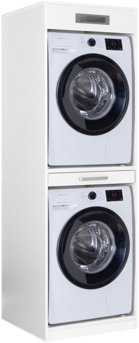 Interlink Lifestyle Studio Flow Wasmachinekast voor Wasmachine en Droogkast - Wit - Uitschuifbaar Werkblad - 67 x 68 x 208 cm