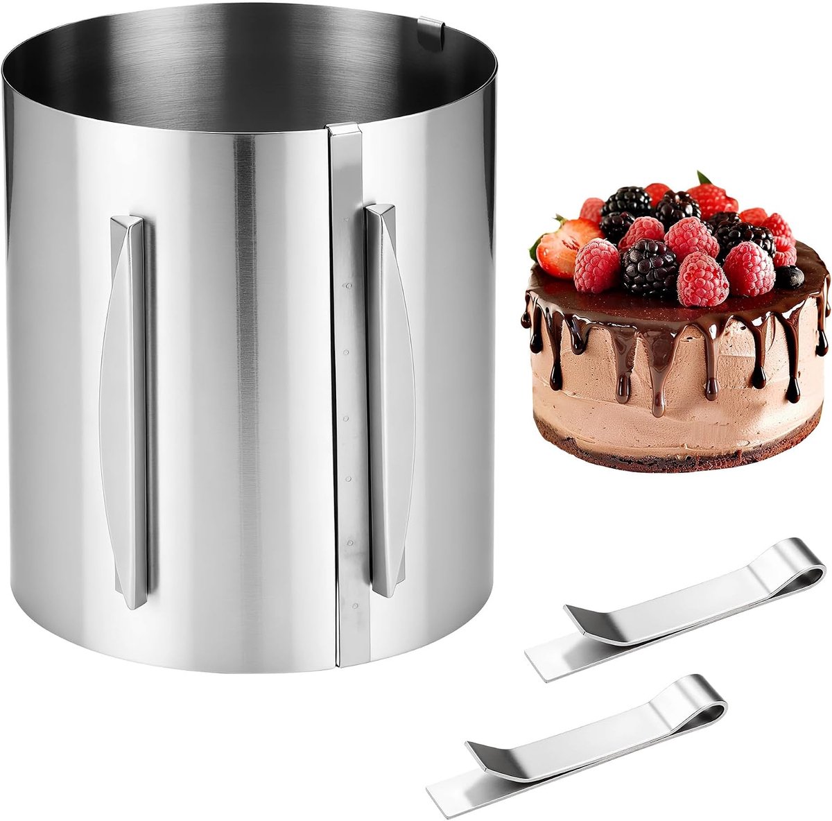 Cake ring 15 cm hoogte verstelbaar - roestvrij staal - verstelbaar van 16-30 cm - perfect voor taarten - SnelShoppen