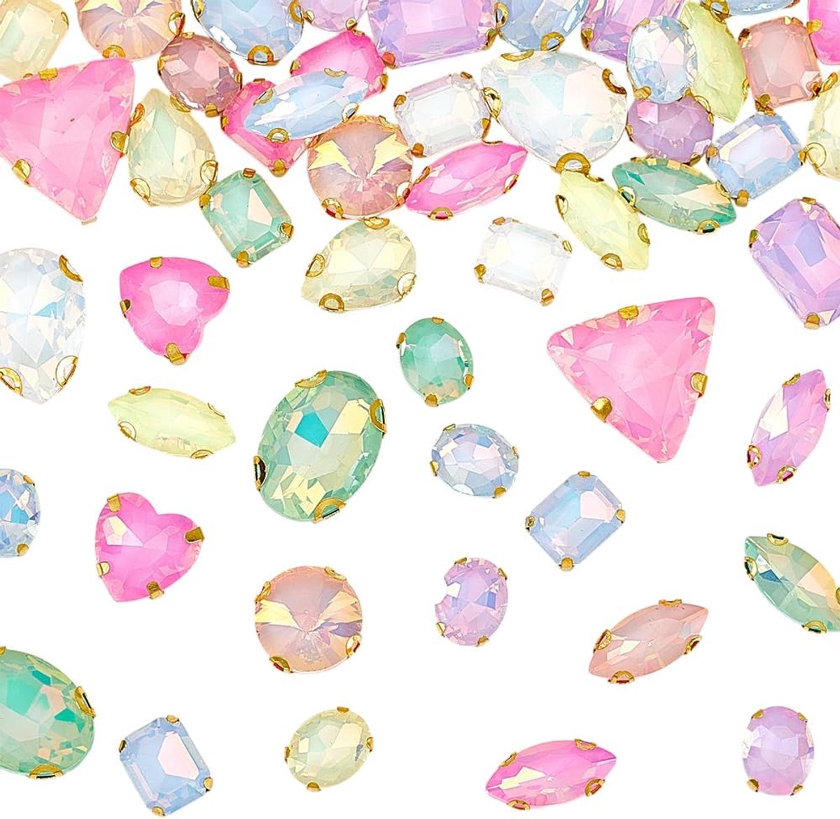 arricraft 50 stuks kleurrijke naai op strass, gemengde vormen glas naaistenen platte achterkant kristallen edelstenen met klauw voor doe-het-zelf ambachten sieraden maken jurken kleding schoenen tas