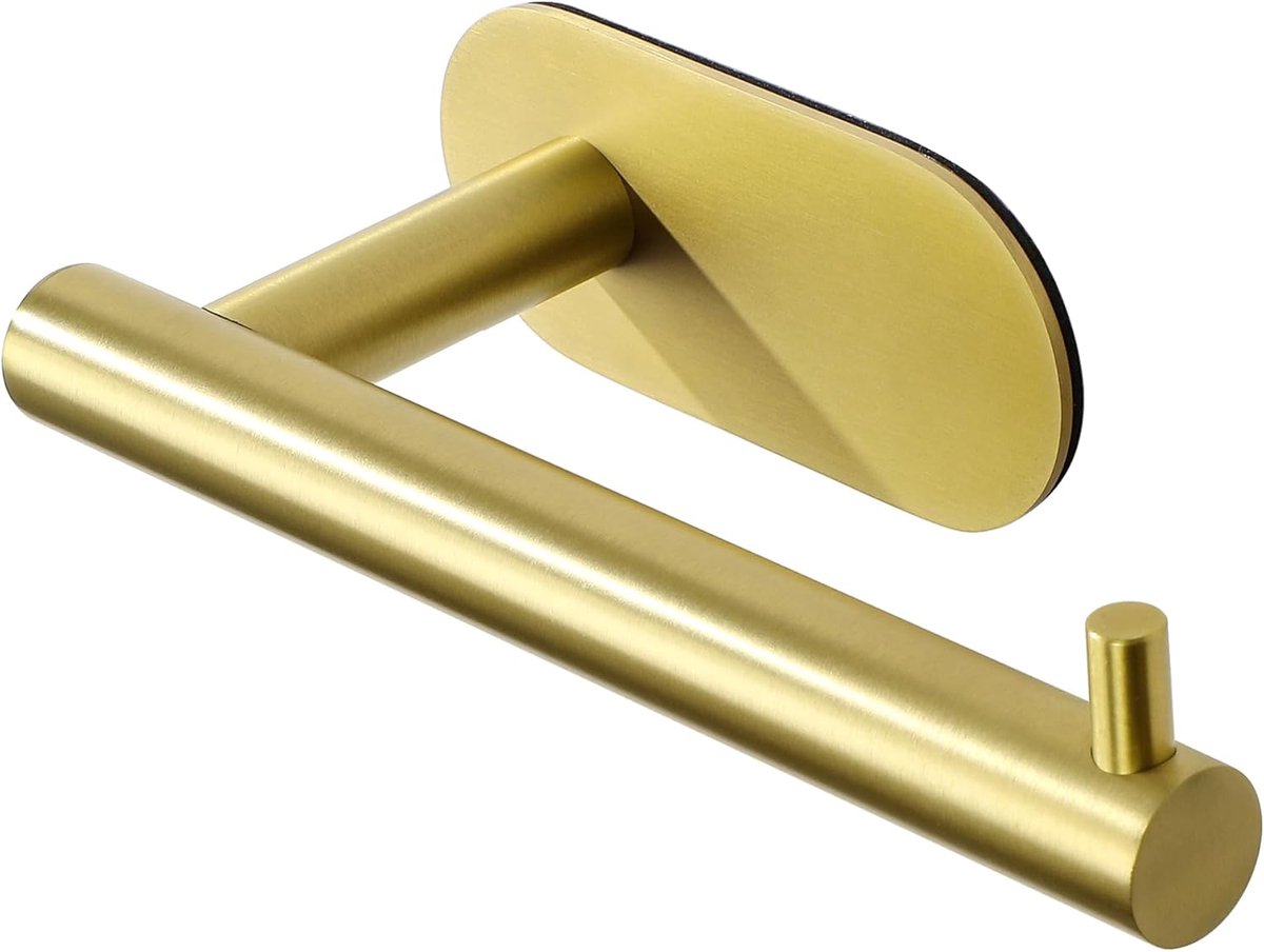 Goud Toiletrolhouder zonder boren, wandmontage zelfklevende toiletpapierhouder, Toiletrolhouder voor Badkamer Keuken, SUS304 Roestvrij Staal, EGYT6130-3M-G