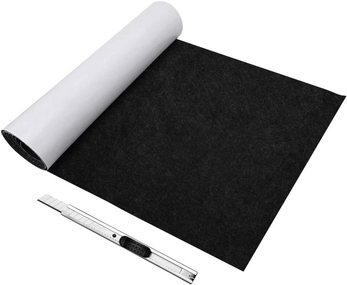 Vilt, zelfklevend, 2 mm, 40 x 220 cm, plakvilt, zelfklevend, bekledingsstof van vilt, meubelvlies, interieurbekleding, bakvilt voor doe-het-zelf box liner, zwart