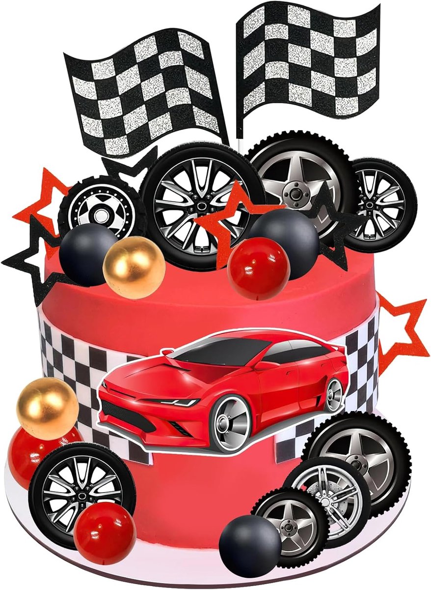 Taartdecoratie voor de auto, verjaardag, 27 stuks, rode auto's, taarttoppers, taartdecoraties, taarttoppers, verjaardag, kinderverjaardagsfeest, voor jongens en meisjes (rood)