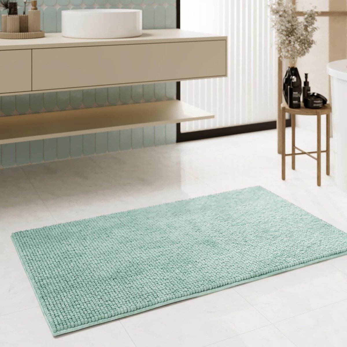 Basics Moderne chenille badmat, antislip, wasbaar, absorberend, elegant, voor elke badkamer, Balu, 80 x 150 cm, mintgroen