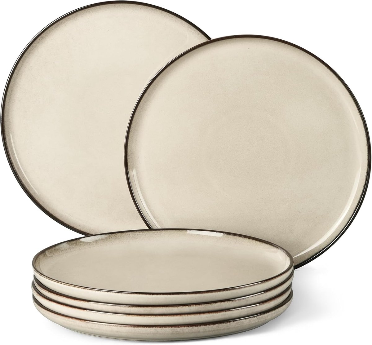 Bordenset 6 personen, reactief glazuur, aardewerk, 26,5 cm, kaki | Eetborden, moderne serviesset, serveerborden voor cake, magnetronbestendig en vaatwasmachinebestendig