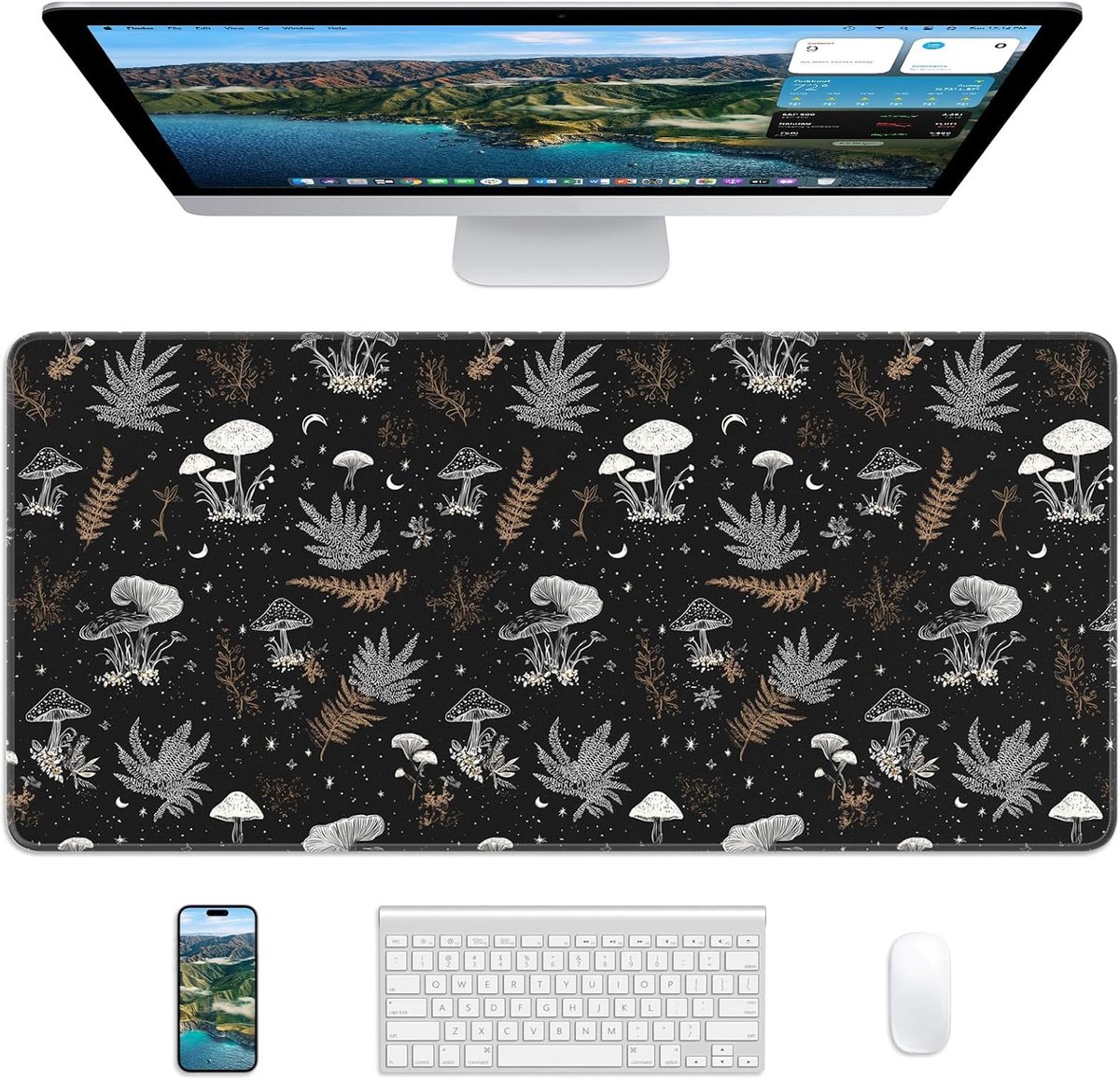 gaming-muismat, 90 x 40 cm grote bureaumat met antislip rubberen basis en gestikte randen voor gamen, kantoor, thuis - Black Art
