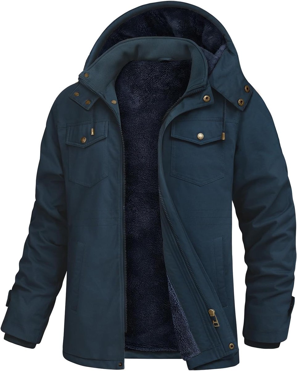 Winterjas voor heren van fleece, warme militaire jas, cargo, katoen, met afneembare capuchon, werkjas, meerdere zakken, winddicht, vrijetijdsjas, winterjas