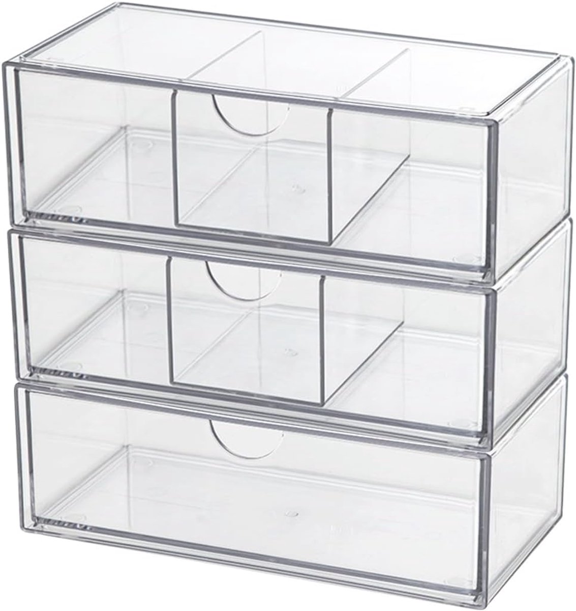 Cosmetica-organizer, 3 stuks, acryl, stapelbaar, make-up-organizer, stapelbaar voor oogschaduw, cosmetica, lippenstift