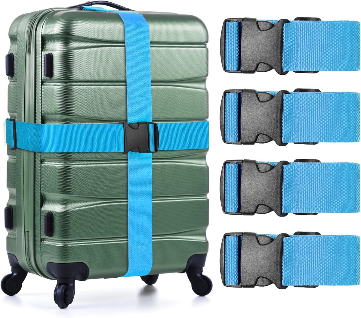 4 Pack Bagageriem,76” Verstelbare Bagageriem voor Reistas Sluiting Beveilig Bagage,Lichtblauw*4