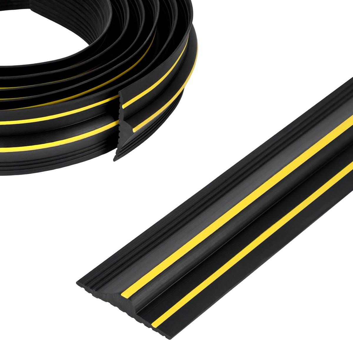 2 cm hoge afdichtingsset voor garagedeurdrempels, zacht pvc vloerafdichting, zwart met gele strepen (2,5 m)