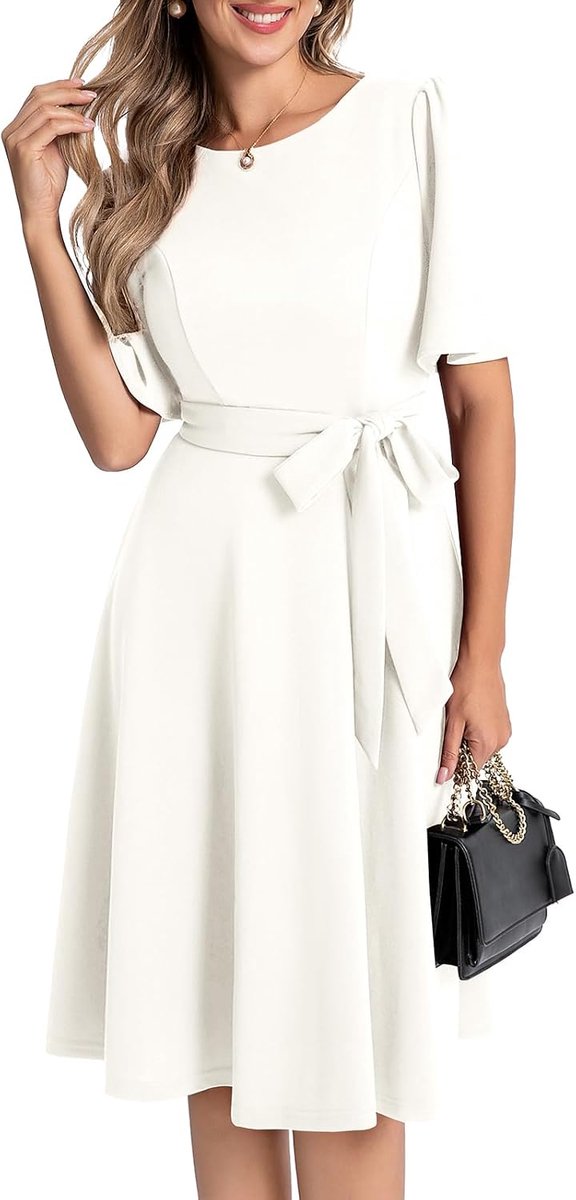 Cocktailjurk voor dames, klassieke stijl, formele jurk voor bruiloftsgasten, getailleerd en uitlopend, geschikt voor werk en afstudeerfeesten, jurk met mouwen