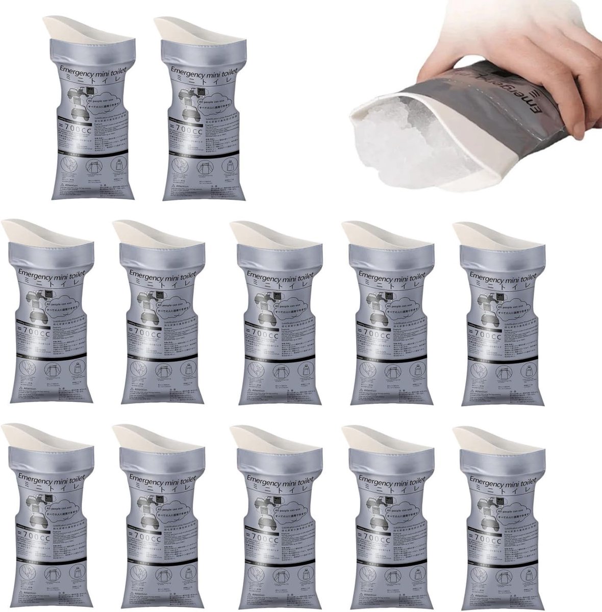 12 stuks draagbaar auto-toilet, wegwerp-urinezakken voor onderweg, 700 ml, reis-plaszakken voor campingtoiletten, reizen, file, braakzakken, reistoilet