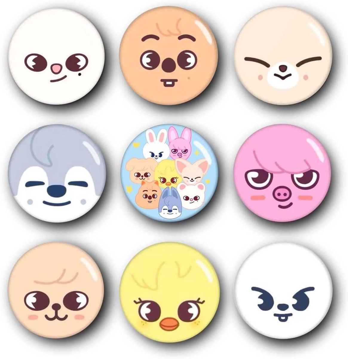 9 Stuks Stray Pin, Button Badge met 1 SKZ 3D Sticker en 2 SKZ Photocards, K-pop Fanartikel Cadeau