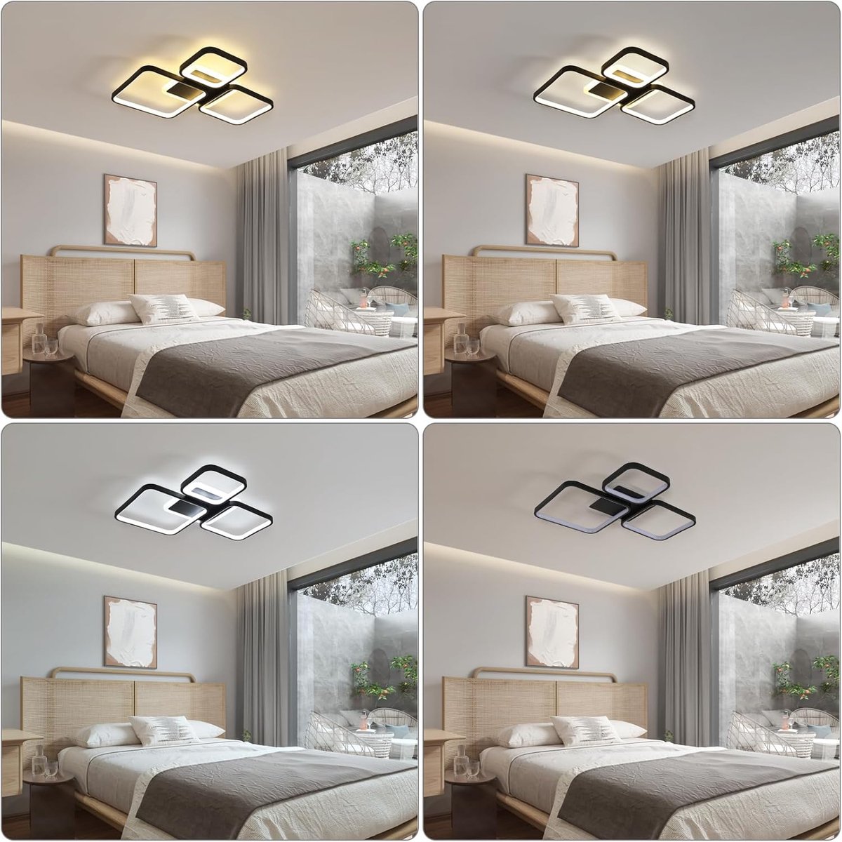Moderne vierkante dimbare LED-plafondlamp, 57 cm 45 W 3000 K-6500 K zwart, moderne LED-plafondlamp met afstandsbediening voor slaapkamer, woonkamer