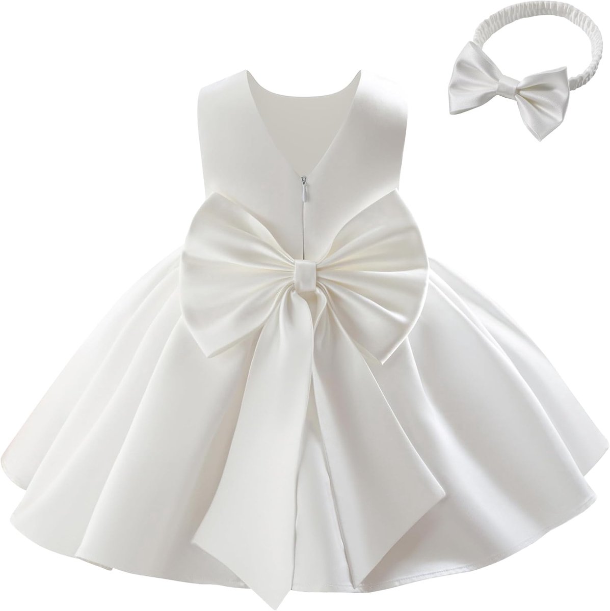 Jurk voor baby's, meisjes, satijn, bruidsmeisjesjurk, strik, A-lijn, V-hals, doop, bruiloft, avond, verjaardag, feest, communie, jurken voor kinderen van 6 maanden tot 4 jaar