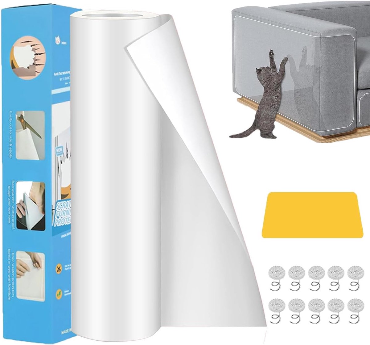 Krasbescherming voor katten, 40 cm x 5 m, krasbestendig voor katten, banken, kattenbank, kattenbank, krasbestendig, bescherming voor banken, stoelen, bedden, deur, muur