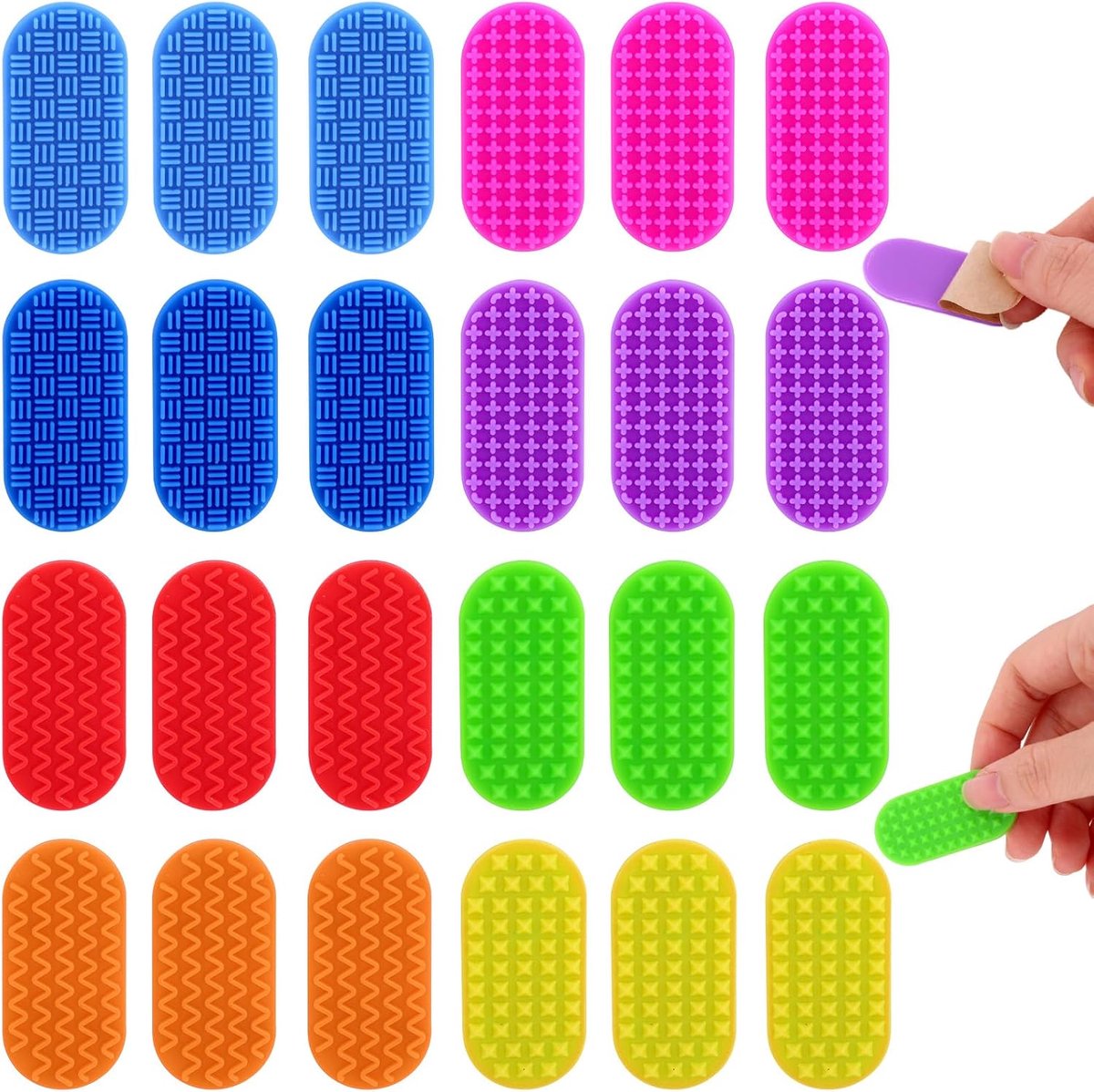 24st Getextureerde Sensorische Stickers, Zelfklevende Siliconen Kalmerende Strips voor Kinderen en Volwassenen Rustige Friemelspeeltjes Het Bureau voor School Reizen en Thuis (8 Kleuren)