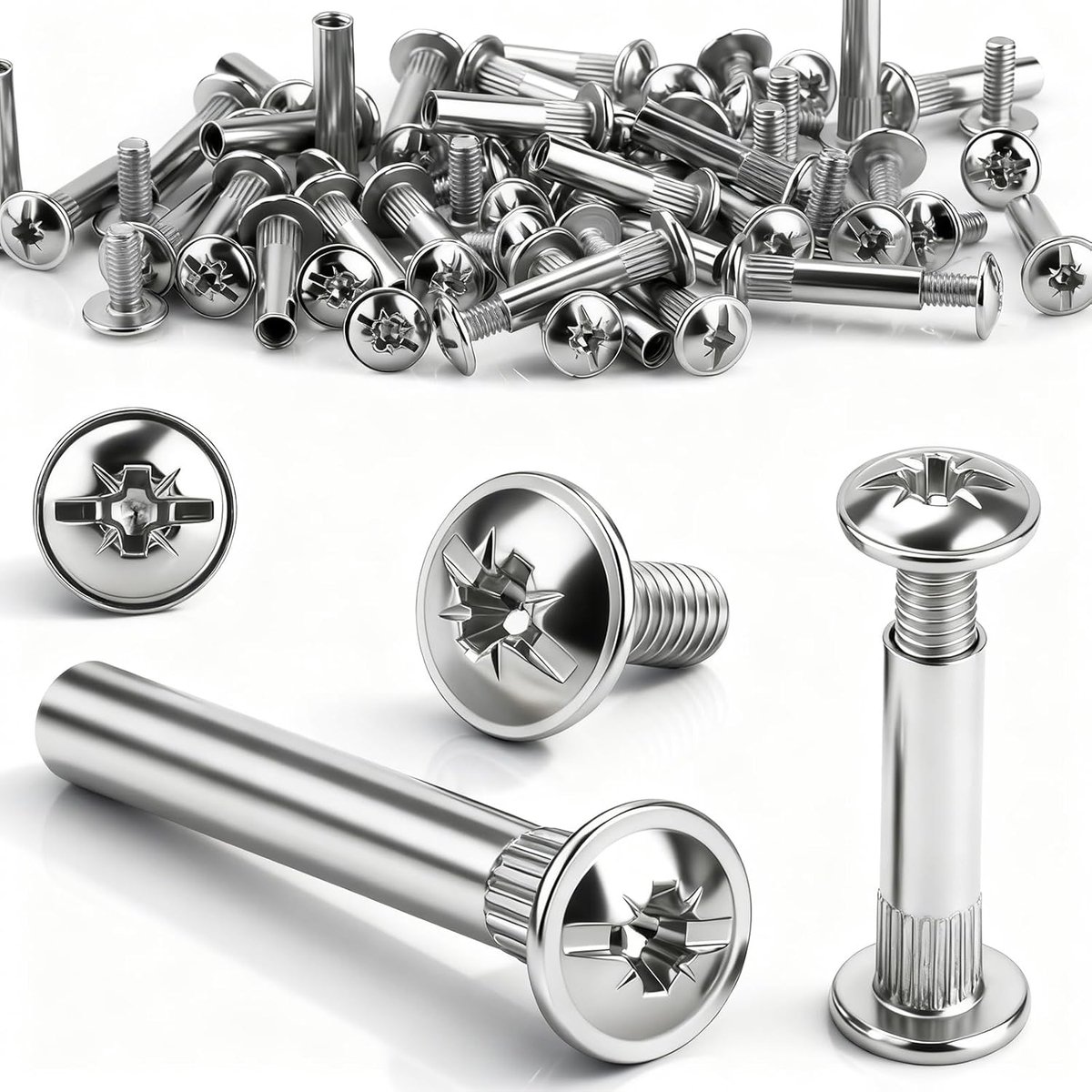 x 40-49 mm verbindingsschroeven, 60 sets meubelverbinders, staal, vernikkeld hulsmoer en schroeven, M4 kruiskop, meubelschroeven, kastverbinder, hulsschroeven voor reparatie en montage