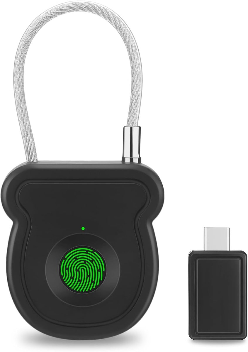 Vingerafdrukslot met USB-C-oplading | Vingerafdrukslot, draagbaar, diefstalbestendig, met USB-stick en noodontgrendelingscode
