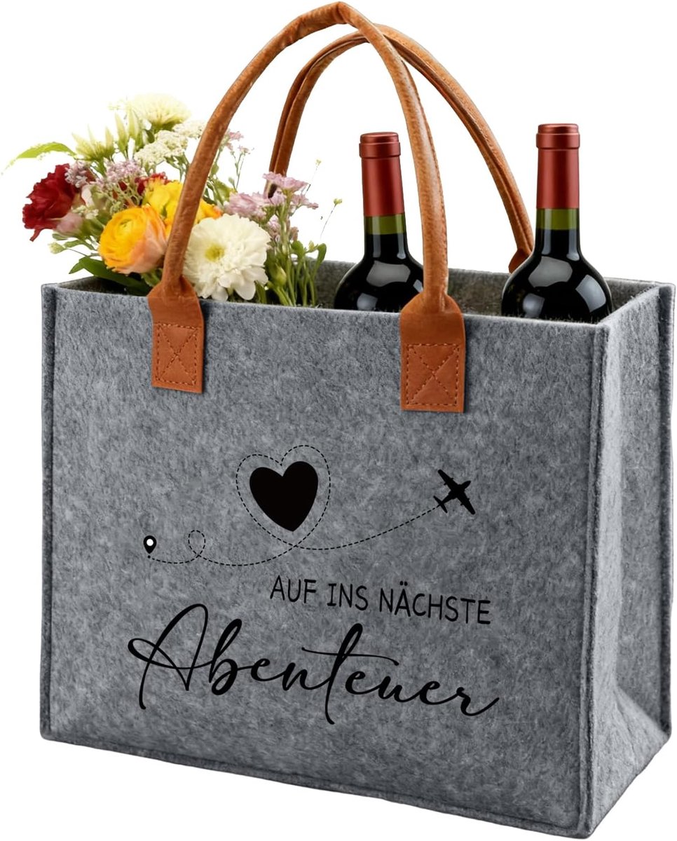 cadeau vilten tas met spreuk op het volgende avontuur, vilten boodschappentas, shopper bag voor vrouwen, cadeau voor collega's, gepensioneerden, vrienden, reizigers voor afscheid, pensioen