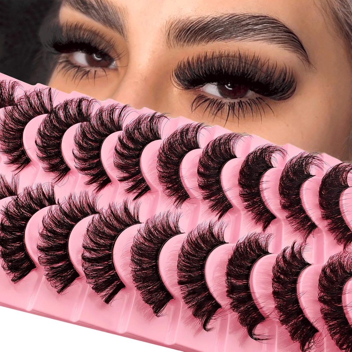 10 paar heldere band kunstwimpers, kattenoog, 15 mm, pluizige Cat-Eye Russische volume strips, wimpers, D-curly Wispy valse wimpers, natuurlijke look, wimperextensies (H22)