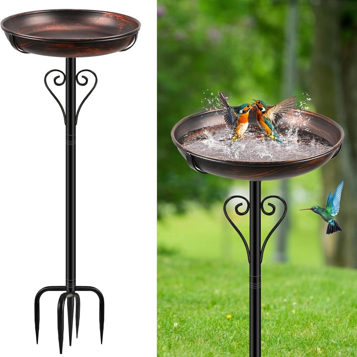 Vogelbad, staand, voederschaal, waterplaats voor tuin, metalen vogelbak, bak, wilde vogelbad, waterbad, vogelbad, groot, vorstbestendig, winterbestendig, vogelbad (oud brons)